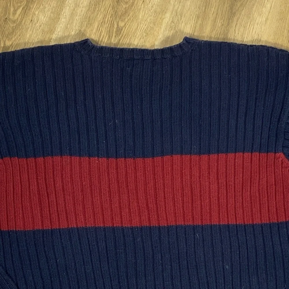 Vintage J. Crew 100% Cotton Navy and Burgundy Crewneck Sweater size XL